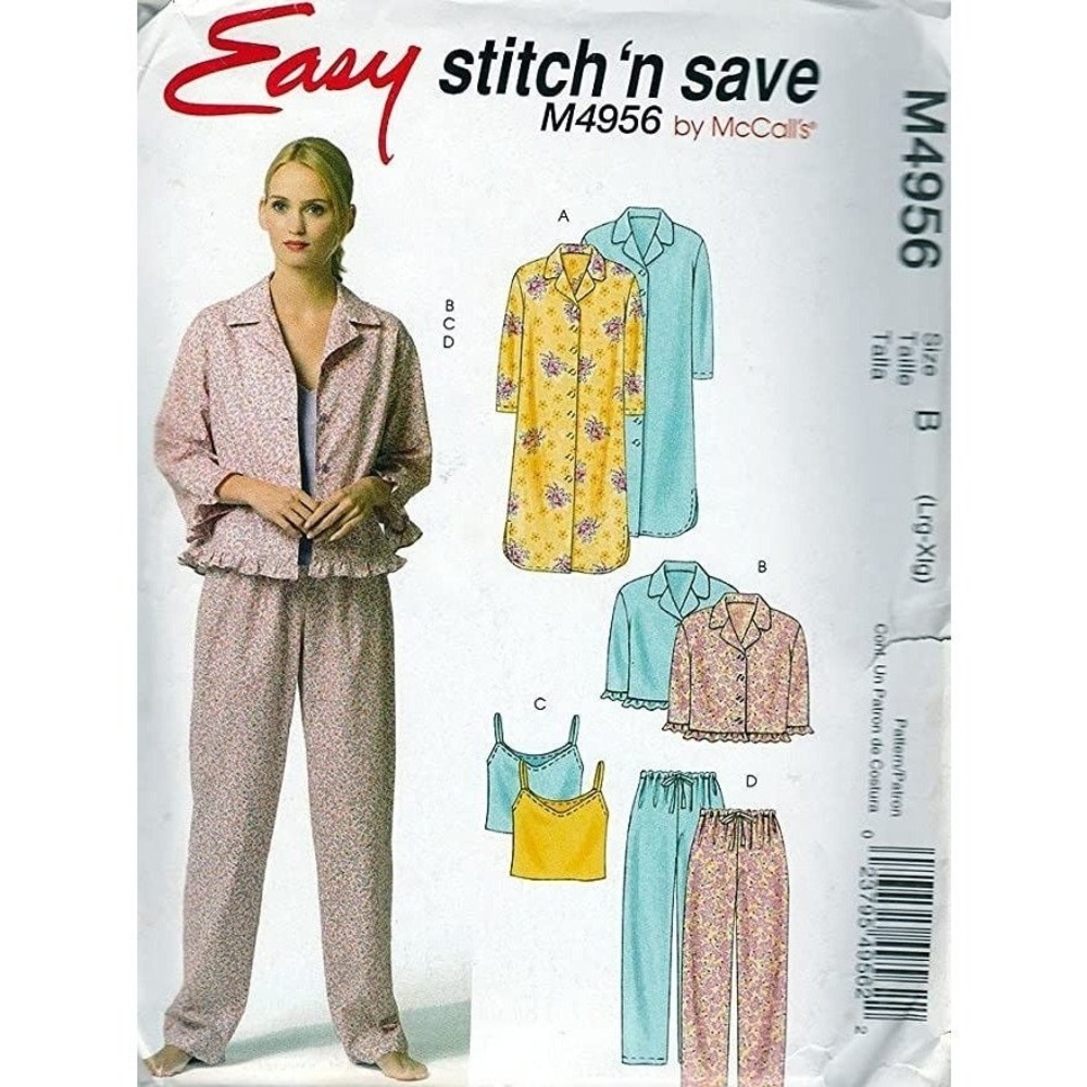 McCall's Sewing Pattern 4956 Nightshirt Top Camisole Pants Misses Size 16-22